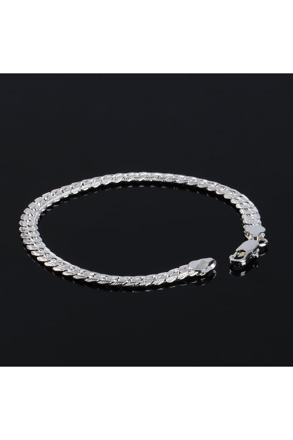 Men's Flat Curb Silver Plated Chain Simple Bracelet