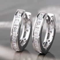 Ayyufe Men's Silver Plated Small Round Square Rhinestone Hoop Huggie Earrings