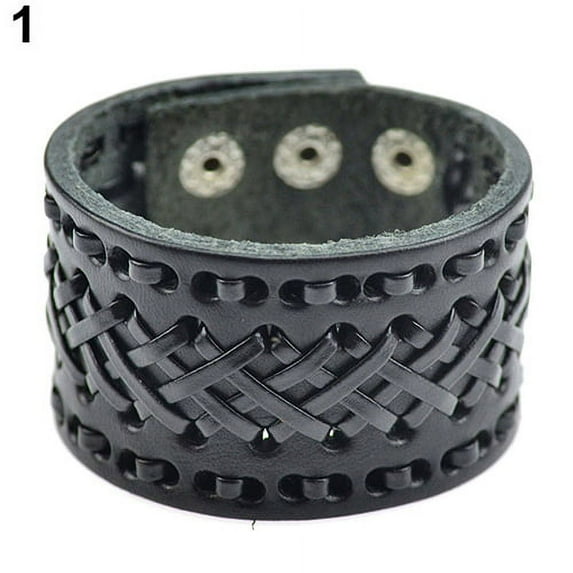 Ayyufe Men's Women's Punk Braid Leather Wide Cuff Bracelet Button Wristband Bangle