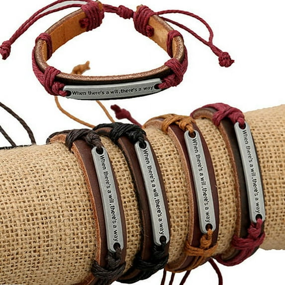 Ayyufe Men's Women's Punk Letter Leather Bangle Hemp Rope Wristband Bracelet