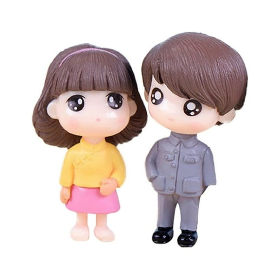 Ayyufe Miniature Dolls 2Pcs/Set Boy Girl Cartoon Doll Miniature Ornaments Garden Dollhouse Decoration