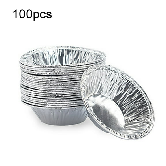 Ayyufe Mold; Pack of 100 Egg Flan Mould Round Disposable Pewter Dessert Cupcake Baking Cups for DIY Fondant; Silver