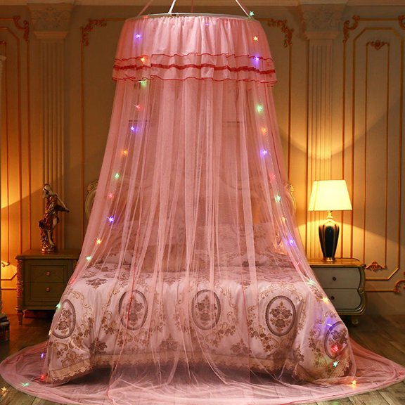 Ayyufe Mosquito Net; Ruffle Dome Ceiling Mosquito Net Princess Mesh Canopy Dust-proof Bedroom Decor; Pink