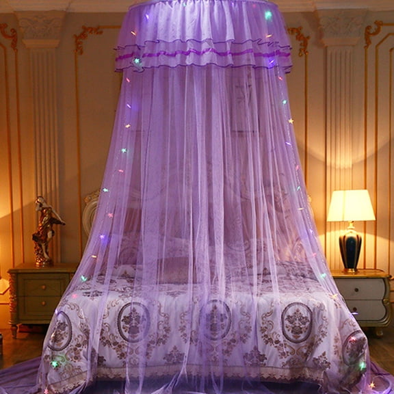 Ayyufe Mosquito Net; Ruffle Dome Ceiling Mosquito Net Princess Mesh Canopy Dust-proof Bedroom Decor; Purple