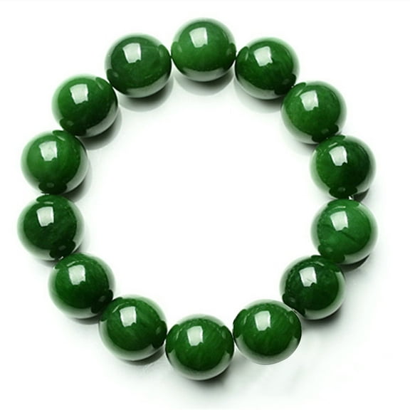 Ayyufe Natural 10mm Dark Green Jade Round Beads Stretchy Bangle Bracelet