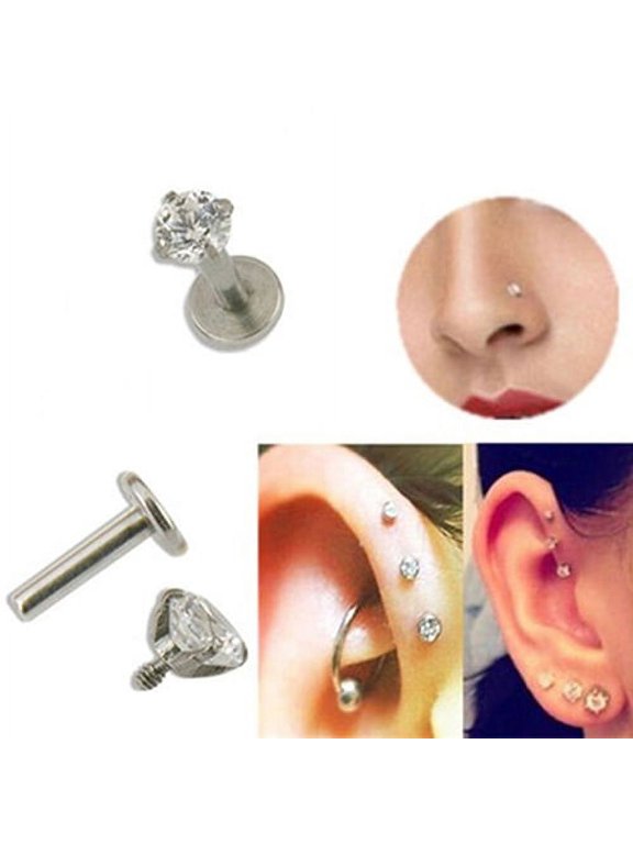 Pack Of 1 CZ Tragus Lip Ring Ear Cartilage Stud Earring Body Piercing 3mm