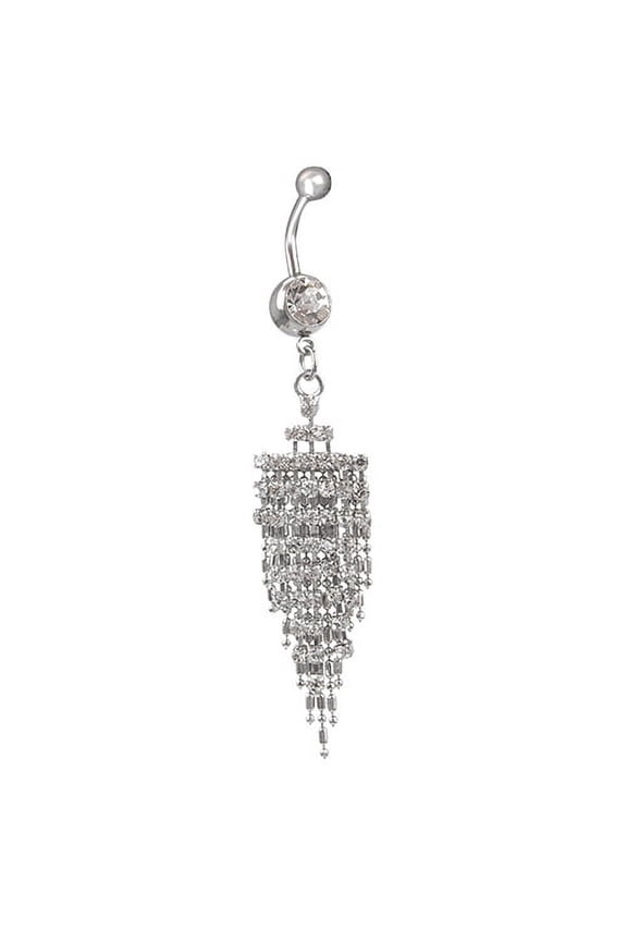 Pack Of 1 Shiny Rhinestone Tassel Long Chain Dangle Navel Belly Button Ring Bar
