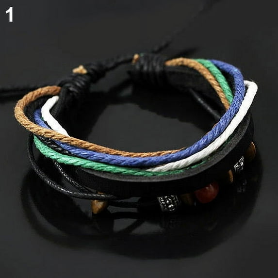Ayyufe Pack Of 1 Unisex Chic Multi-layer Leather Rope Chain Beadss Bracelet