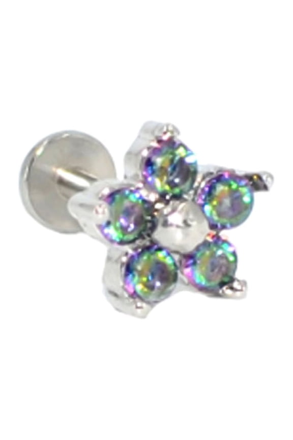 Pack Of 1 Women Titanium Steel Opal Flower Labret Lip Ring Ear Stud Helix