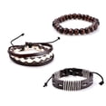 thumbnail image 1 of Ayyufe Pack Of 3 Retro Braided Wooden Beads Leather Bracelets Bangles for Men, 1 of 6
