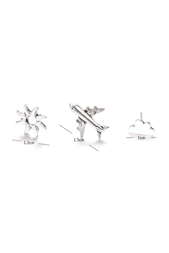 Pack Of 3/Set Aircraft Cloud Sun Ear Studs Earrings Women Party