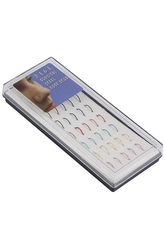 Pack Of 40 Mixed Color Stainless Steel Nose Studs Hoops Body Piercing Rings