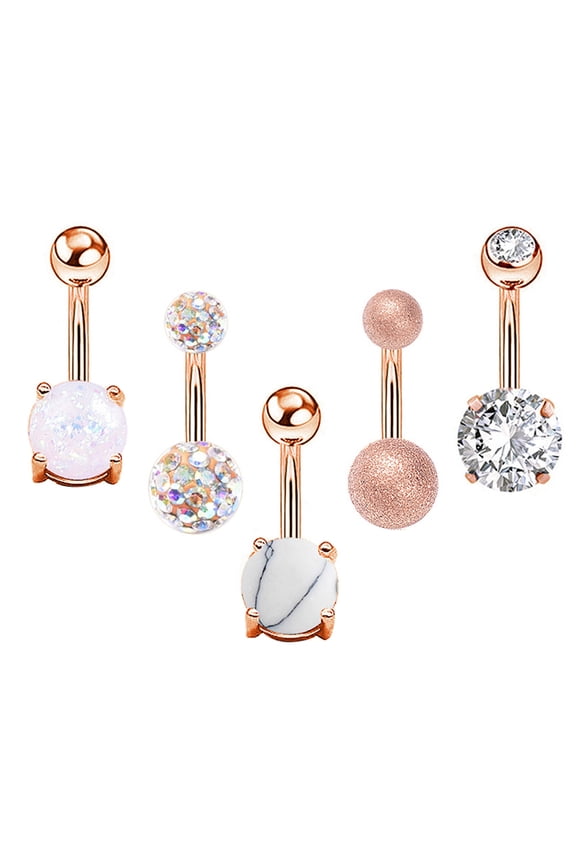 Pack Of 5/10 Women Opal Inlaid Belly Button Navel Rings Body Piercing