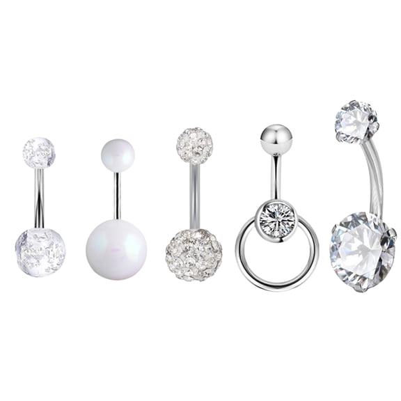 Ayyufe Pack Of 5 Women Navel Rings Geometricative Cubic Zirconia Belly Button Bar Rings Body Piercing for Beach