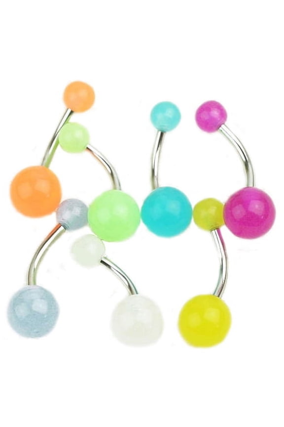 Pack Of 7 Women Glow In The Dark Belly Button Navel Bar Rings Body Piercing
