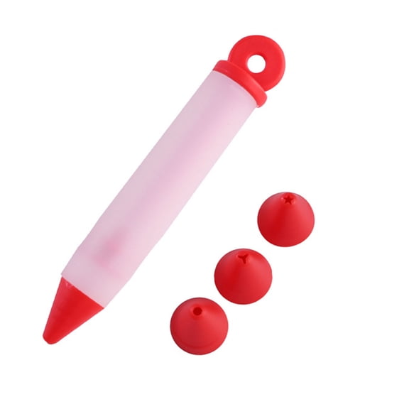 Ayyufe Pastry Nozzles Pen Set; Pack of 5 Cake Mold Cream Silicone Pastry Nozzle Food Writing Pen Decorating Tool; Red