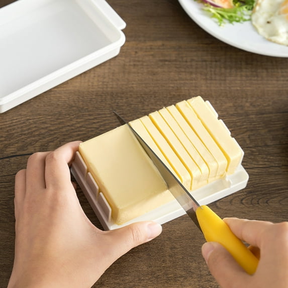 Ayyufe Plastic Butter Cutting Box 2 in 1 Butter Tray Fresh Keeping Storage Box with Lid for Kitchen