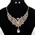 thumbnail image 1 of Ayyufe Retro Multicolor Rhinestone Hollow Peacock Bib Necklace Ear Studs Set, 1 of 2