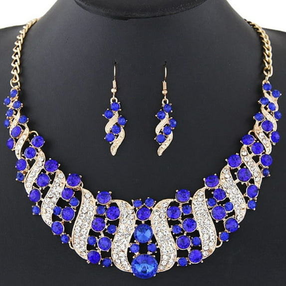 Ayyufe Rhinestone Inlaid Chain Necklace Hook Earrings Bridal Wedding Party Set