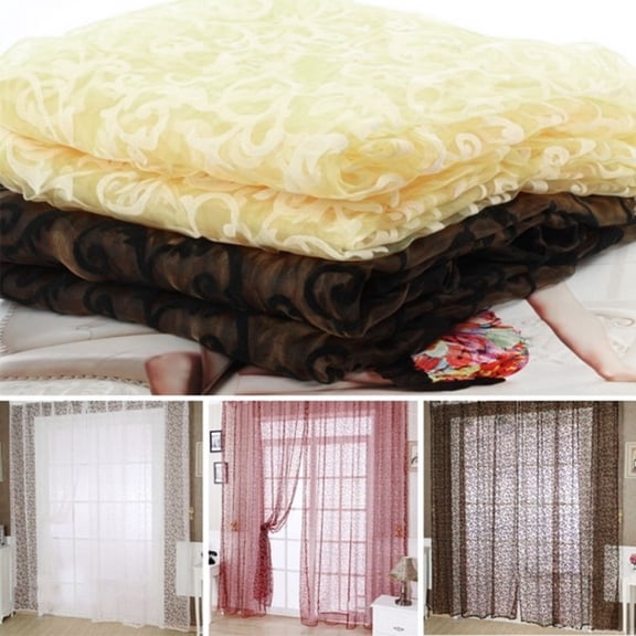 Ayyufe Romantic Floral Vine Pattern Tulle Door Window Curtain Drape Panel Sheer Valance