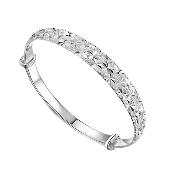 Ayyufe Silver Plated Flower Carved Bangle Bracelet Adjustable Women Fashion