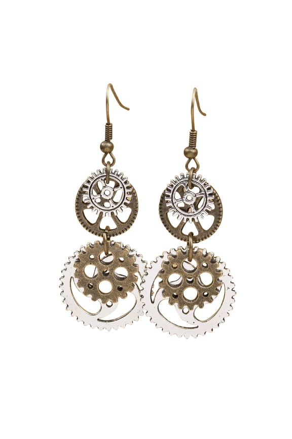 Steampunk Metal Double Gear Drop Pendant Women Hook Earrings Party