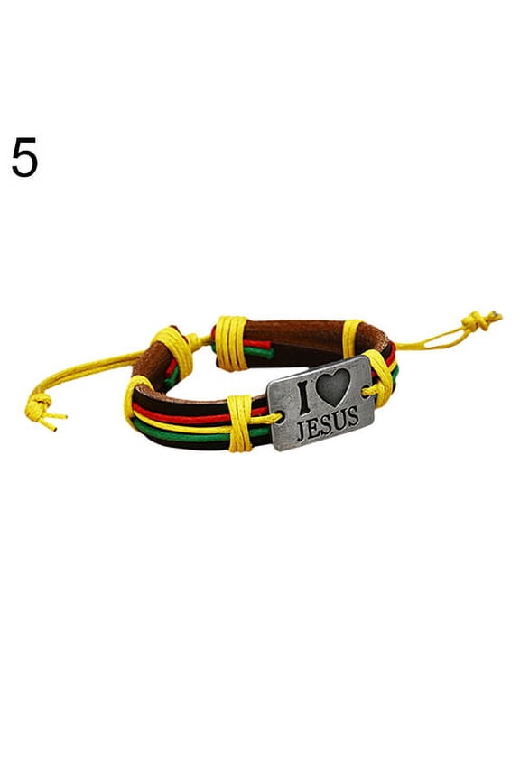 Unisex I LOVE JESUS Leather Bangle Hemp Rope Chain Adjustable Bracelet