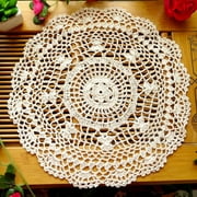 Ayyufe Vintage Hollow Flower Placemat Hand Crocheted Lace Doilies Round Table Coaster