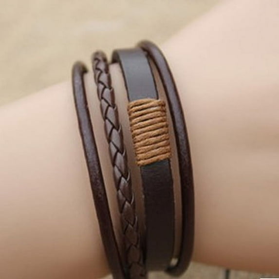 Ayyufe Vintage Rudder Black Leather Bracelets Unisex Vintage Retro Multilayer Braided Leather Wristband Bracelet Bangle