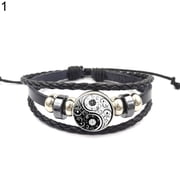 Ayyufe Vintage Unisex Yin Yang Pattern Multi-layer Leather Adjustable Bracelet