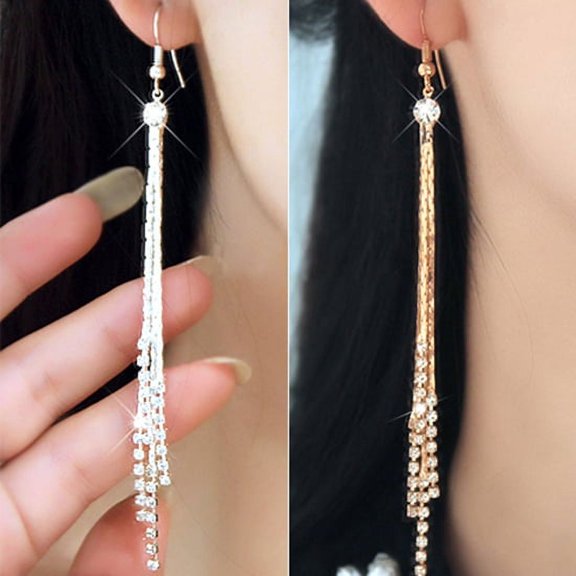 Ayyufe Women Bead Rhinestone Party Wedding Drop Chain Tassels Hook Linear Earrings