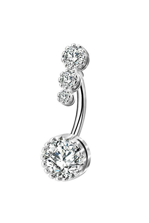 Women Belly Button Rings Round Cubic Zirconia Barbell Stud Body Piercing Belly Navel Ring for Women Body Piercing
