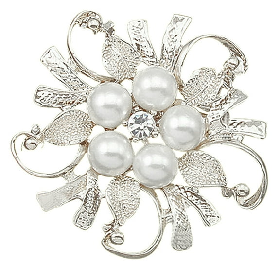 Ayyufe Women Breastpin Elegant No Deformation Flower Rhinestone Faux Pearl Brooch Pin for Party Dating