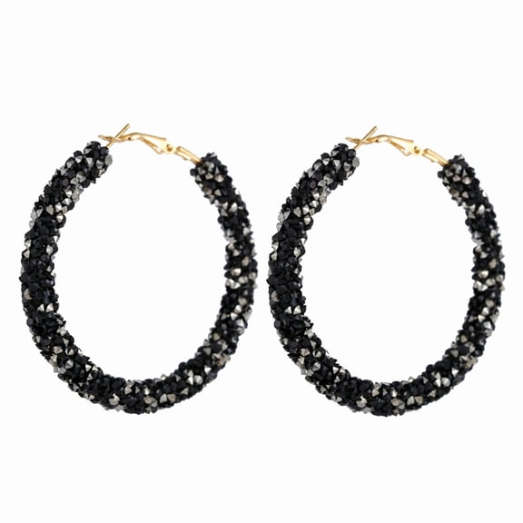 Ayyufe Women Circle Shape Rhinestone Inlaid Statement Hoop Earrings