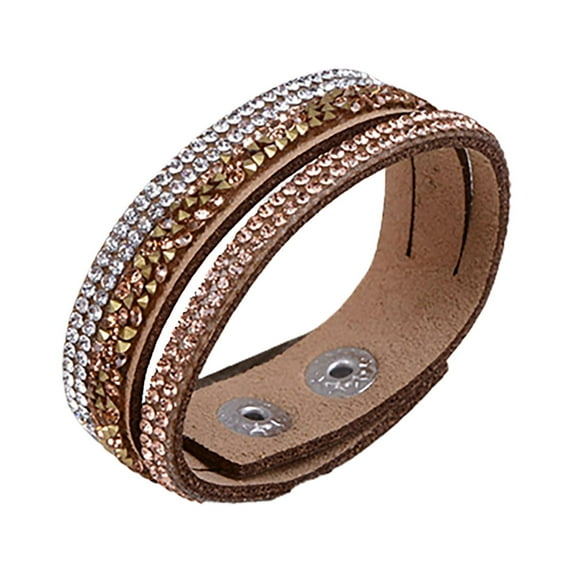 Ayyufe Women Crystal Rhinestone Leather Bracelet Wristband for Banquet Dating