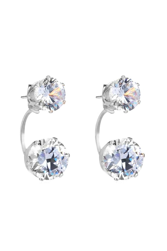 Women Double Cubic Zirconia Drop Ear Jacket Piercing Earrings