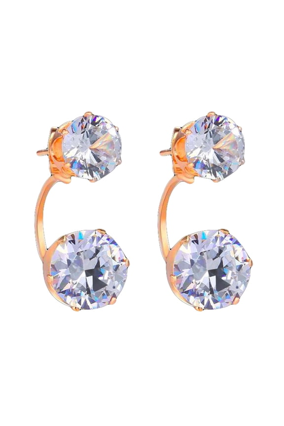 Women Double Cubic Zirconia Drop Ear Jacket Piercing Earrings
