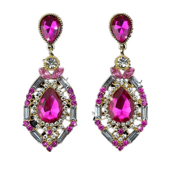 Ayyufe Women Earrings Teardrop Shape Big Drop Dangle Zinc Alloy Rhinestone Earrings for Party