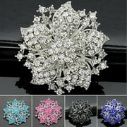 Ayyufe Women Elegant Brooch Pin Charming Anti-rust Silver Plated Rhinestone Round Blossom Flower Breastpin for Dating Party Banquet Clothing Decoration