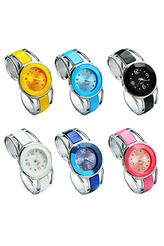 Women Fashion Opening End Quartz Analog Round Case Bracelet Bangle Wrist Watch