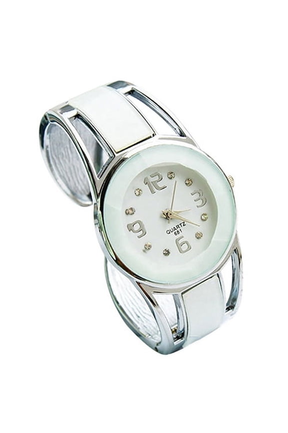Women Fashion Opening End Quartz Analog Round Case Bracelet Bangle Wrist Watch
