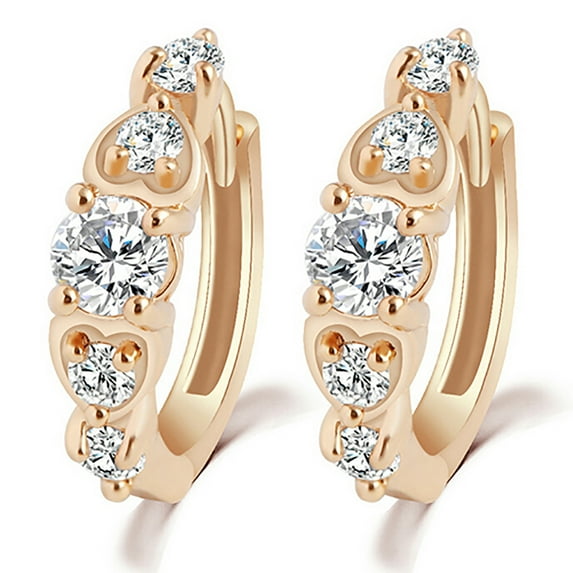 Ayyufe Women Gold Plated Heart Multi Rhinestones Clip Earrings Ear