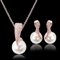 Ayyufe Women Luxury Shiny Rhinestone Pearl Pendant Necklace Stud Earrings Set