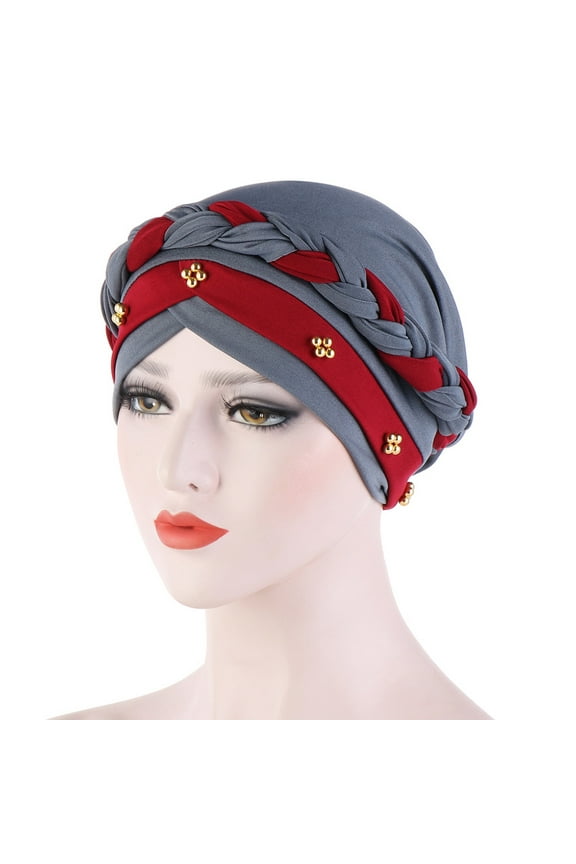 Women Milk Silk Twisted Braid Hat Cap Beading Hair Loss Head Cover Headwear