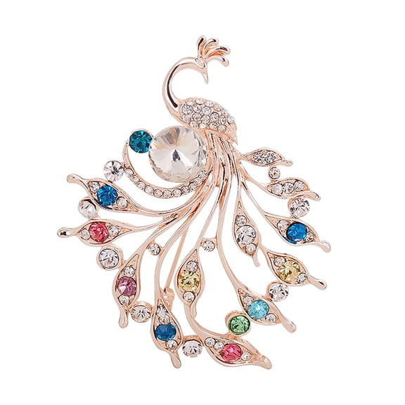 Ayyufe Women Peacock Shape Rhinestone Inlaid Brooch Pin Breastpin Collar Hat