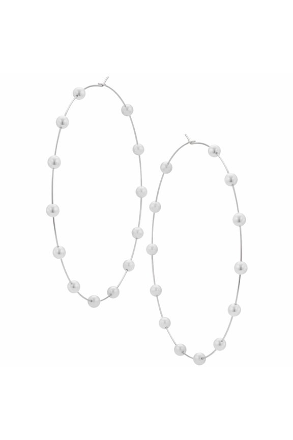 Women Pearl Beaded Charm Big Hoop Earrings Statement