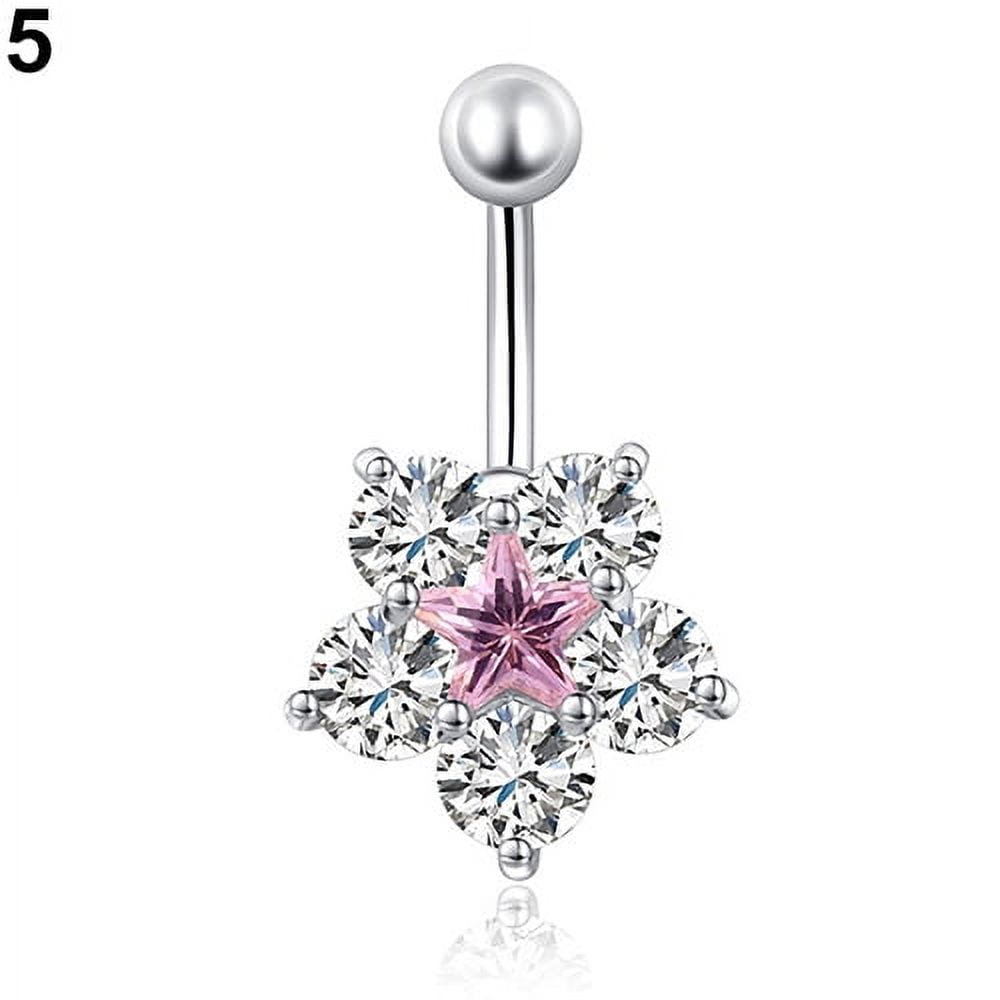 Ayyufe Women Rhinestone Flower Belly Button Navel Ring Bar Body ...