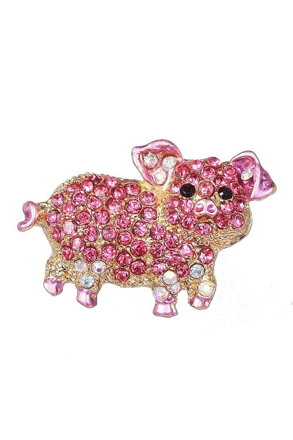 Women Rhinestone Inlaid Pig Brooch Pin Corsage Bag Badge Cloth