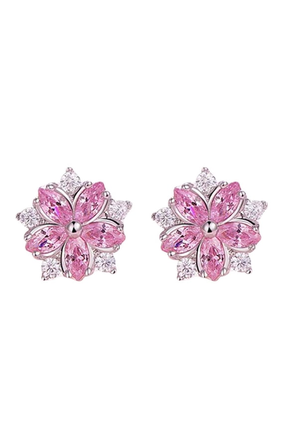Women Rhinestone Inlaid Sakura Flower Ear Stud Earrings Wedding