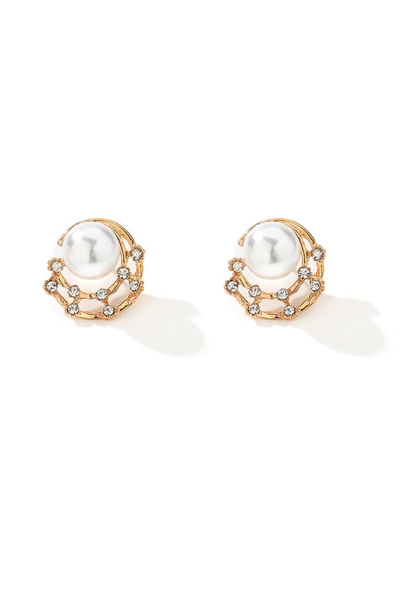 Women Rhinestone Pearl Hollow Ear Stud Earrings